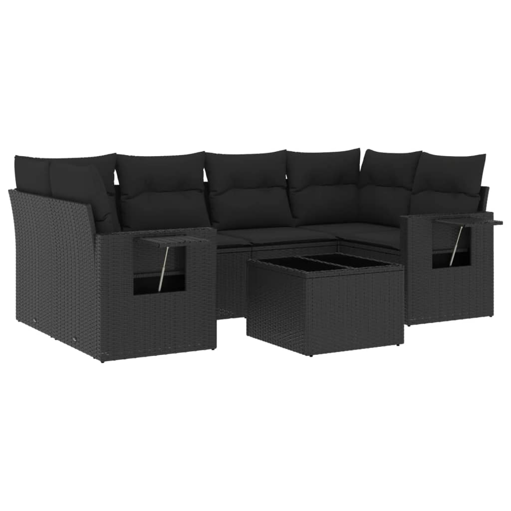 vidaXL Set Divani da Giardino con Cuscini 7pz Nero Polyrattan