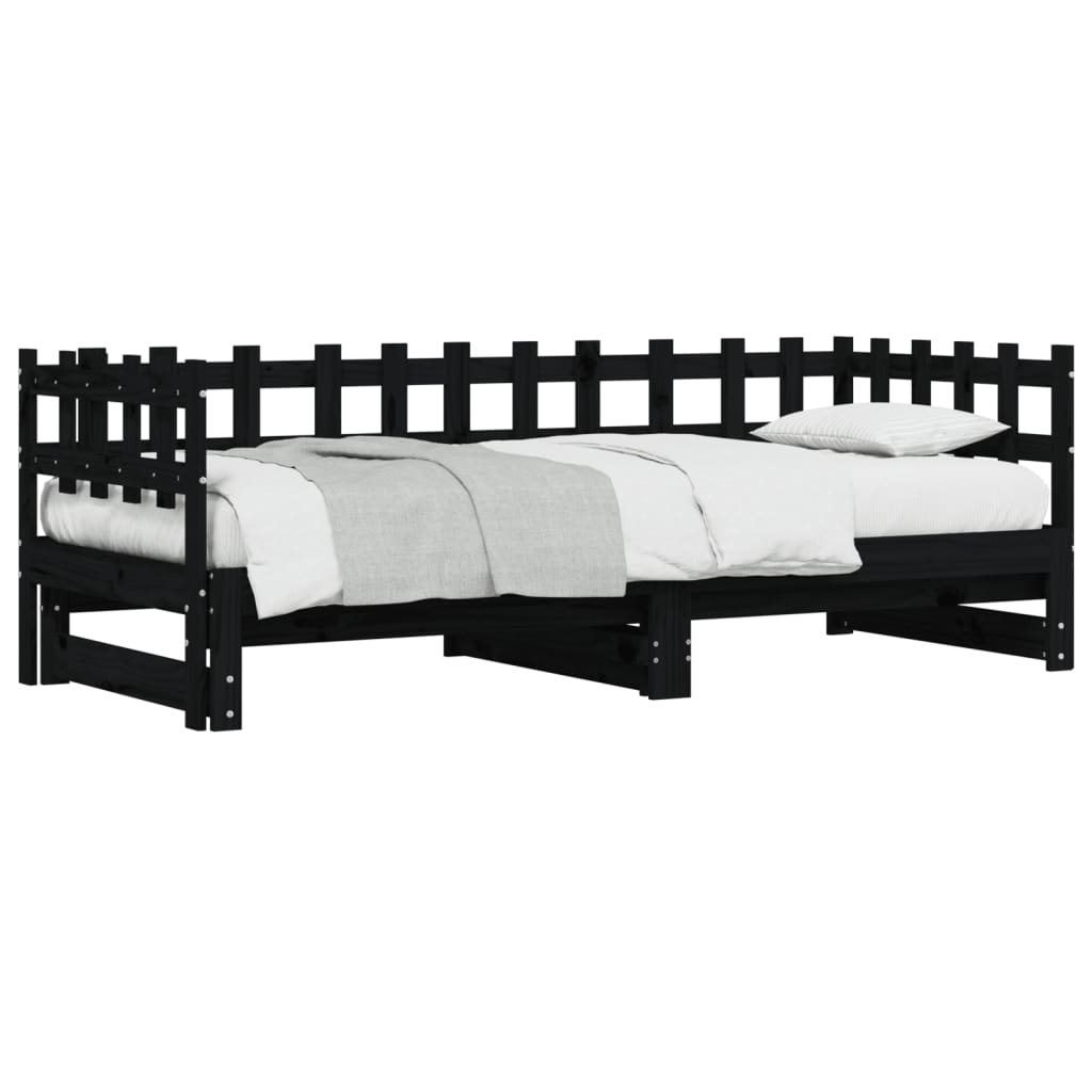 vidaXL Dormeuse Estraibile Nera 2x(90x200) cm Legno Massello di Pino