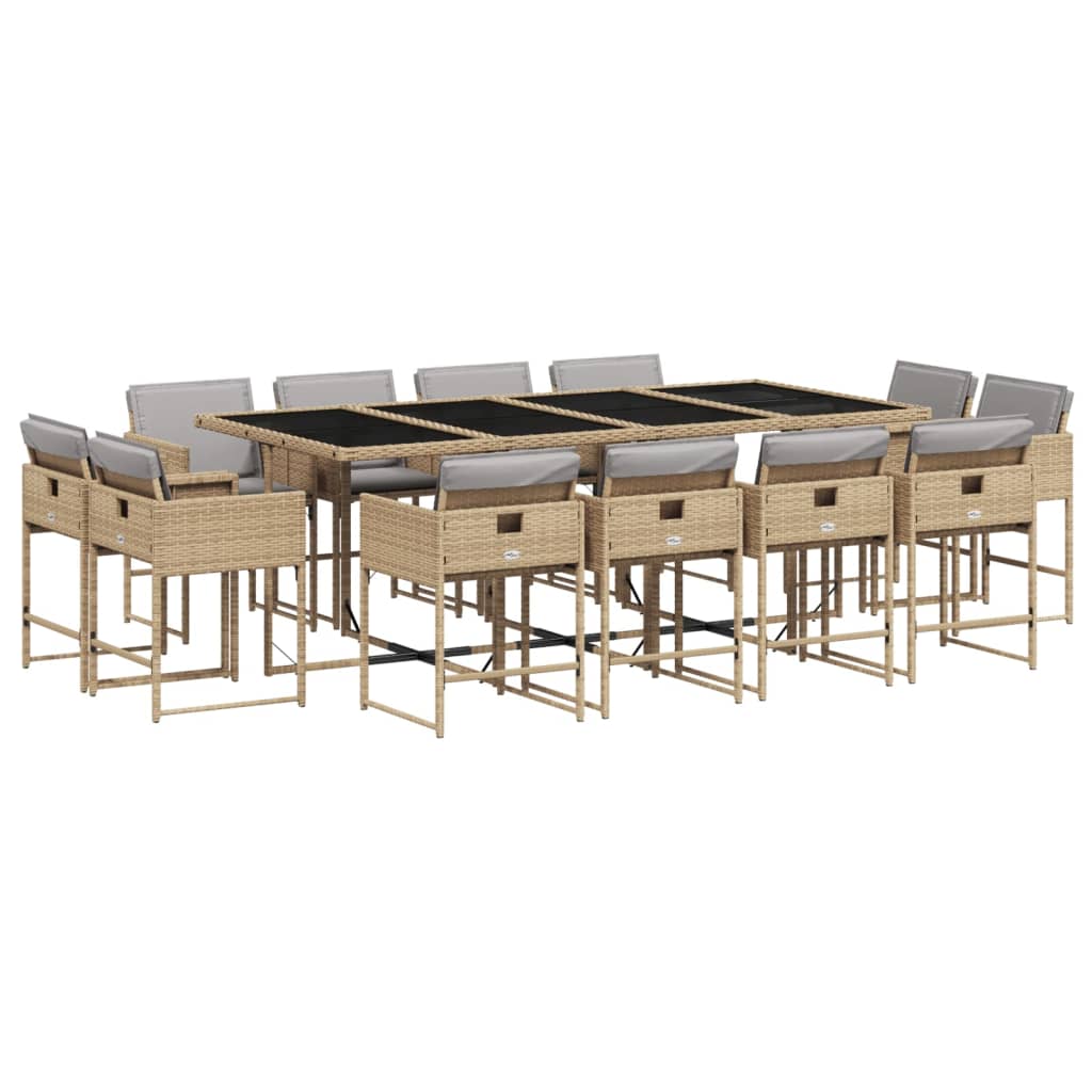 vidaXL Set Pranzo da Giardino 13 pz con Cuscini Beige Misto Polyrattan