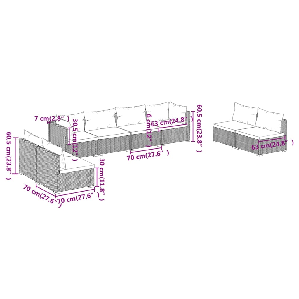 vidaXL Set Divani da Giardino 8 pz con Cuscini in Polyrattan Grigio