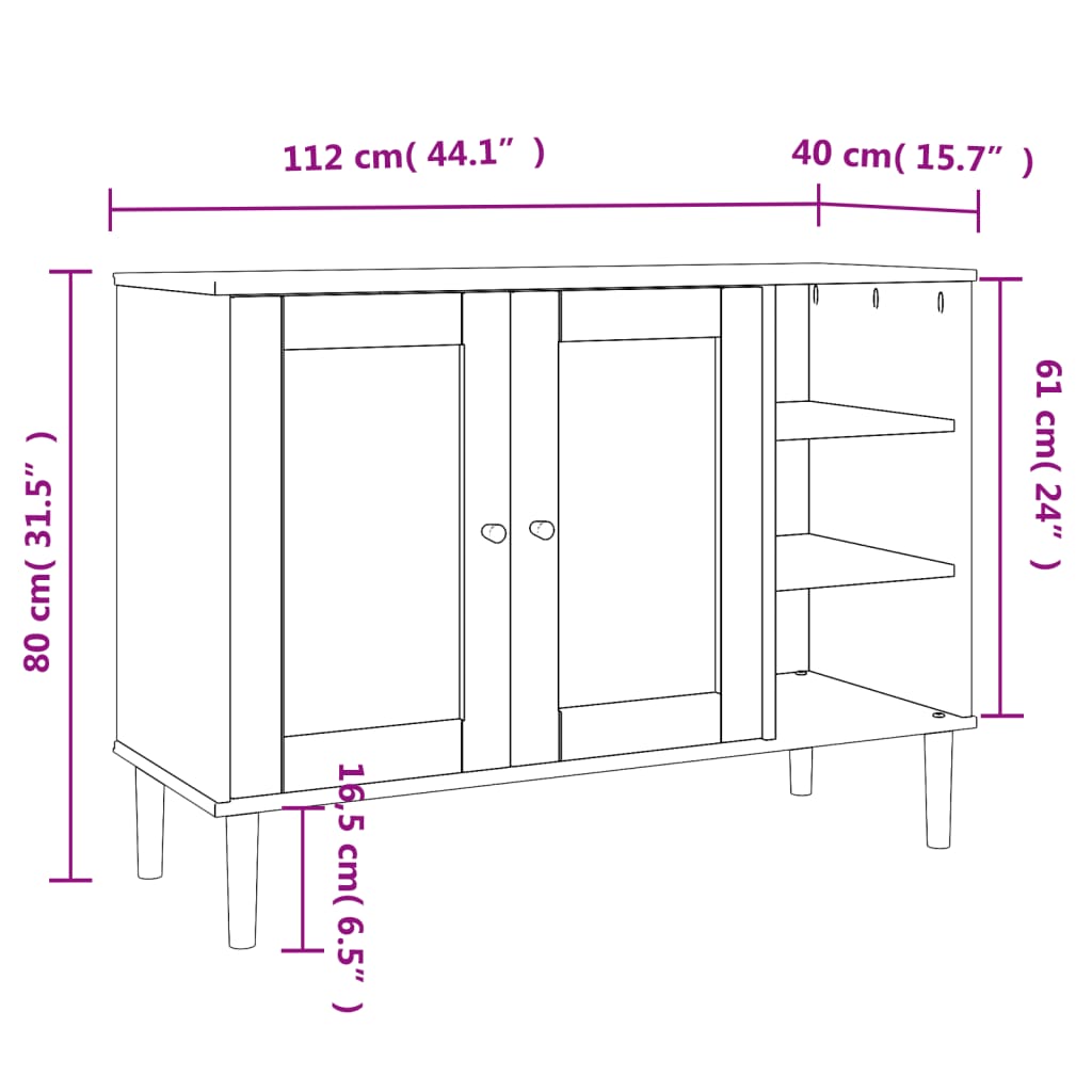 vidaXL Credenza SENJA Aspetto Rattan Nero 112x40x80 cm Massello Pino