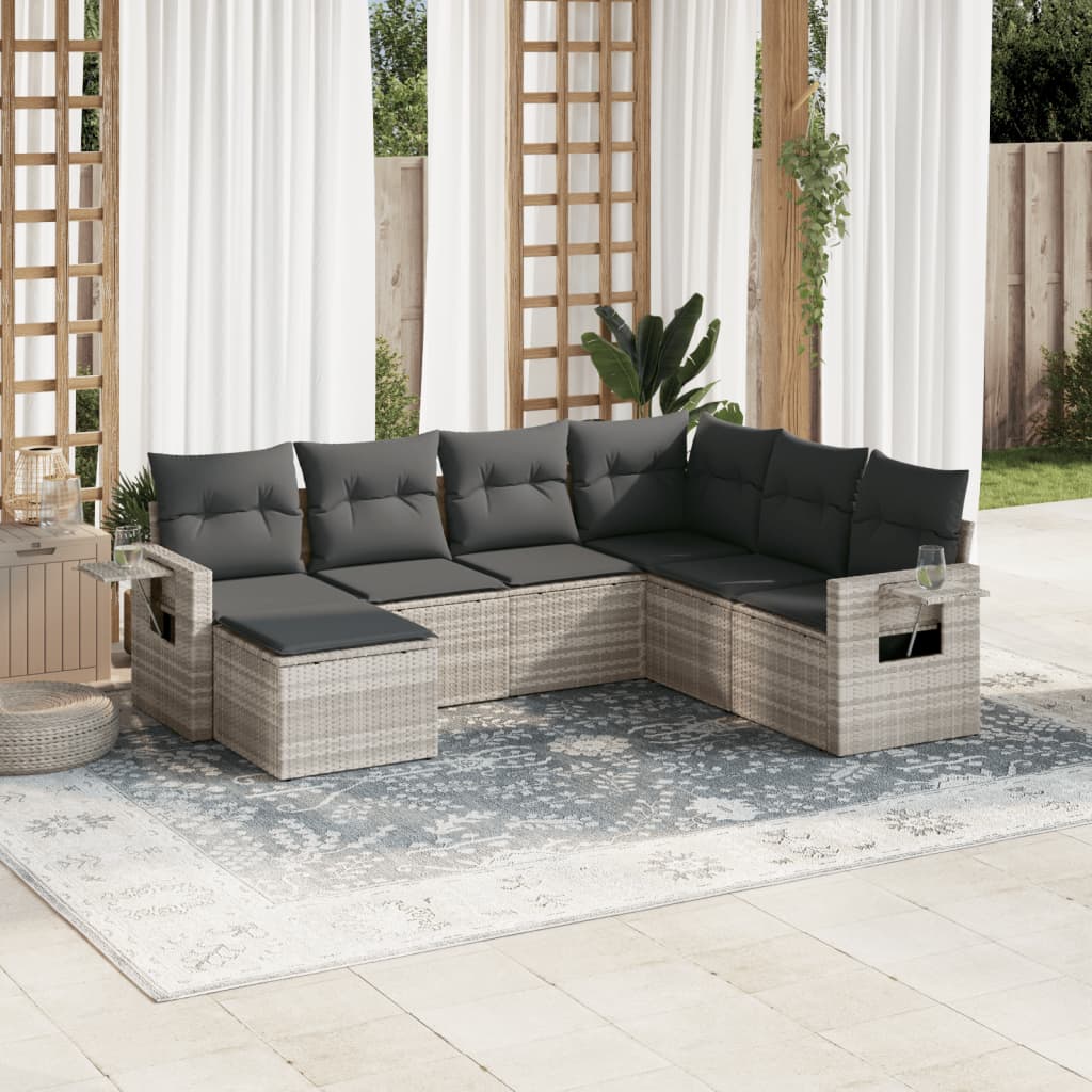 vidaXL Set Divani da Giardino 7pz con Cuscini Grigio Chiaro Polyrattan