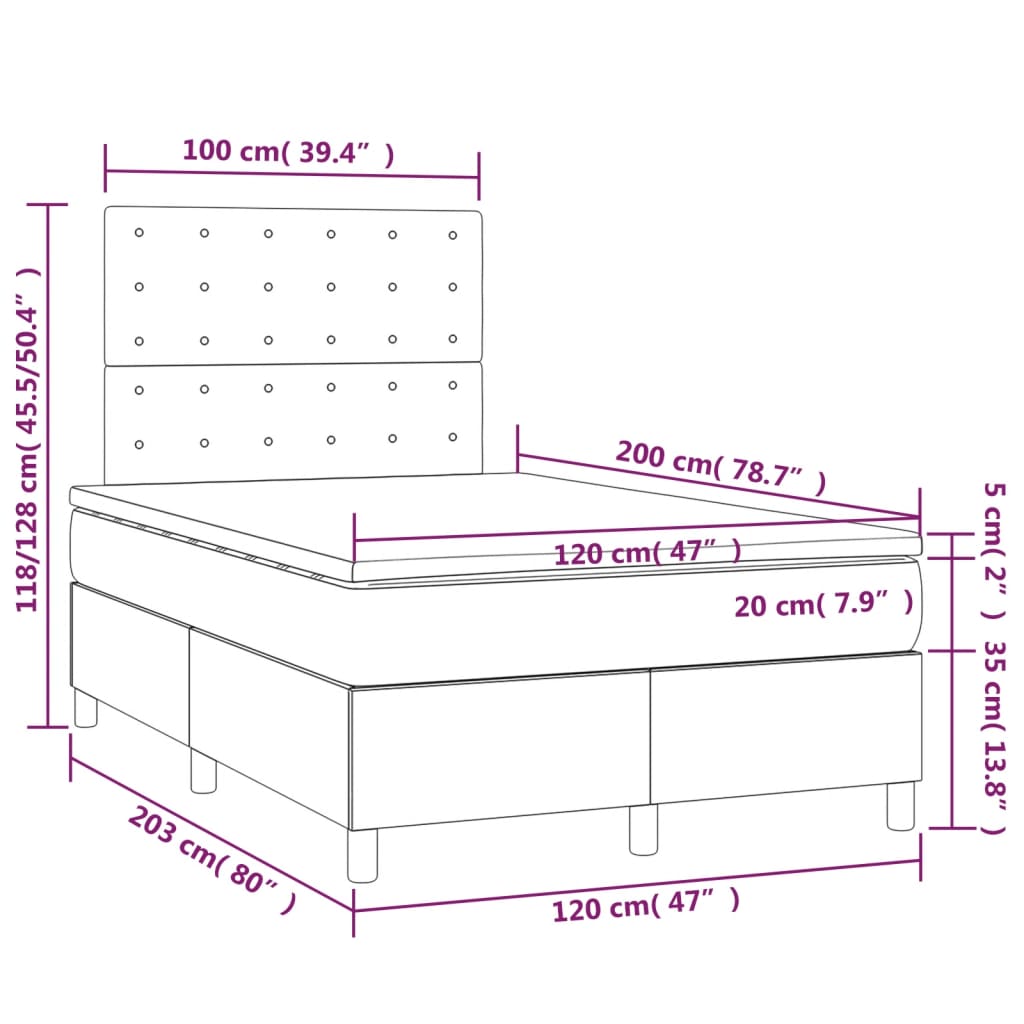 vidaXL Giroletto Molle con Materasso e LED Grigio 120x200cm Similpelle