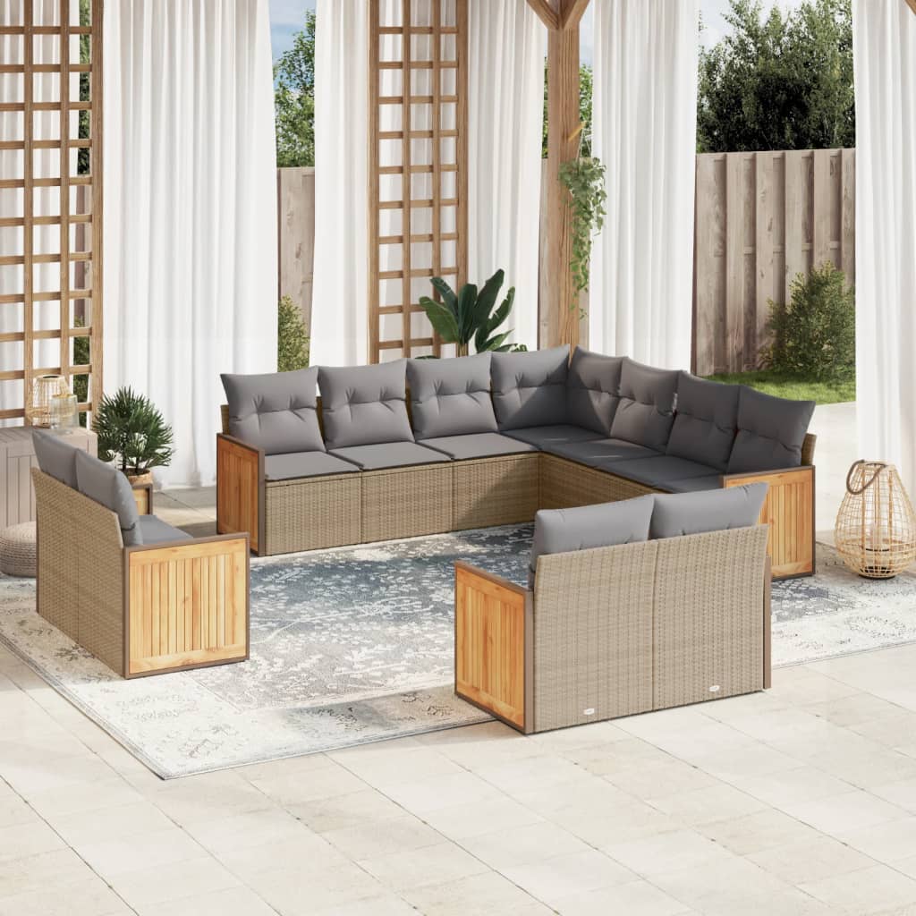 vidaXL Set Divani da Giardino 11 pz con Cuscini Beige in Polyrattan