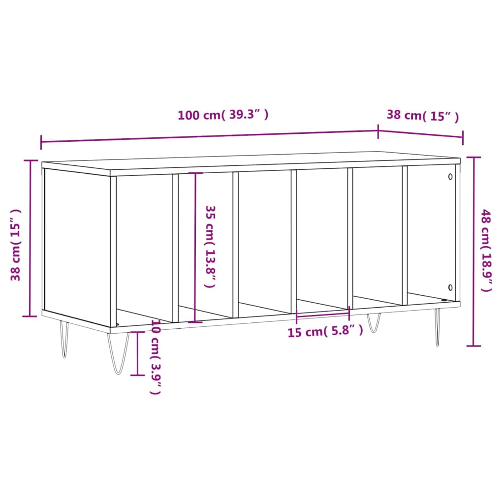 vidaXL Mobile Porta Dischi Rovere Fumo 100x38x48 cm Legno Multistrato