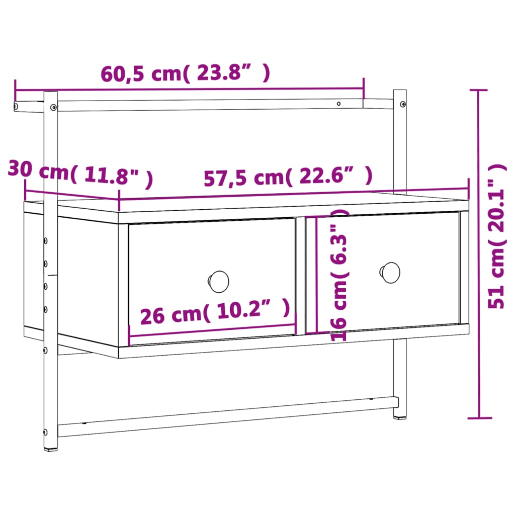 vidaXL Mobile TV a Muro Grigio Sonoma 60,5x30x51 cm Legno Multistrato