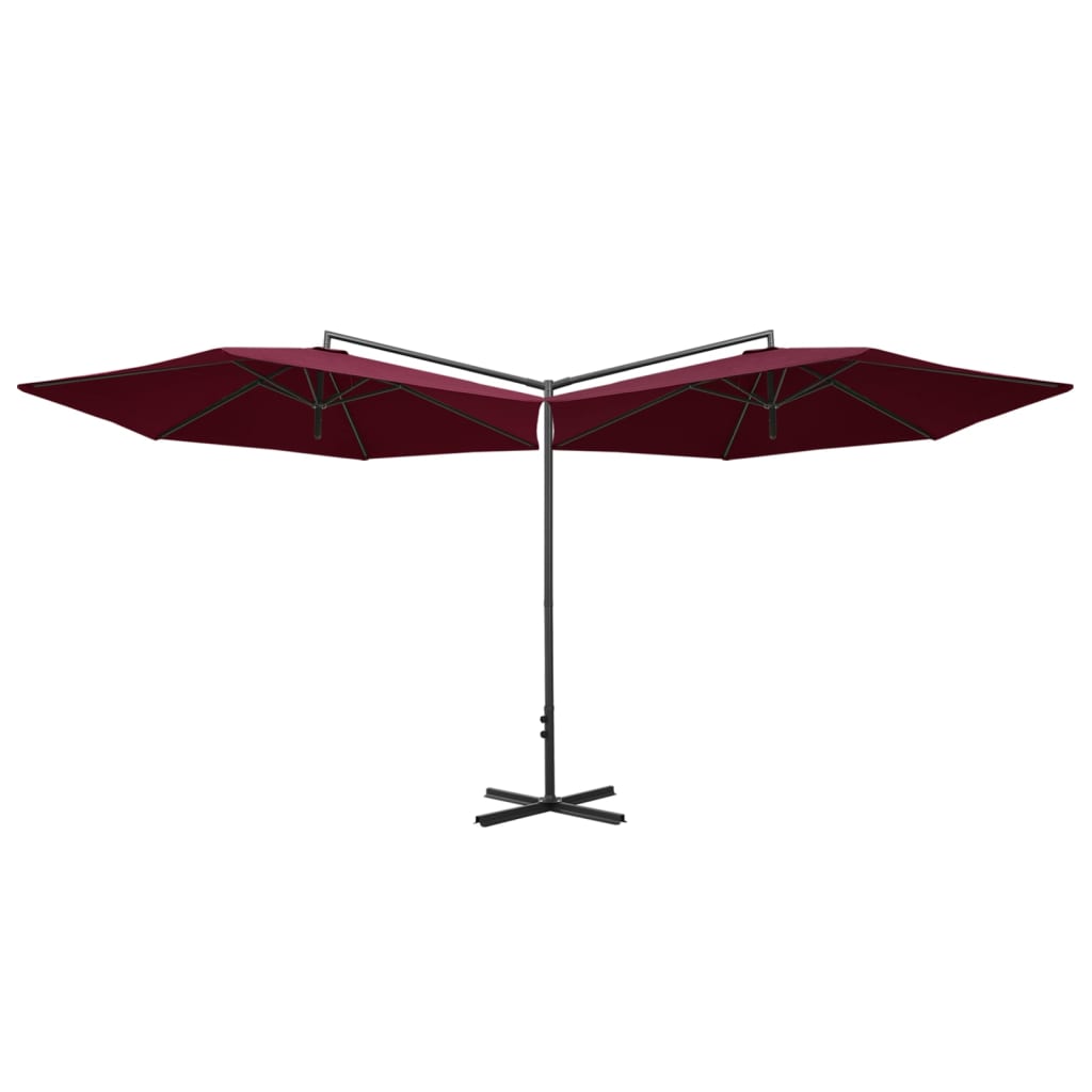 vidaXL Ombrellone Doppio con Palo in Acciaio Rosso Bordeaux 600 cm