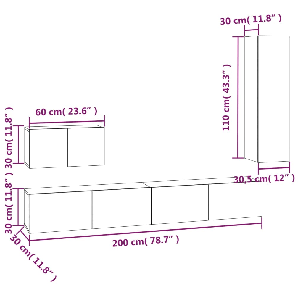 vidaXL Set di Mobili Porta TV 4 pz Grigio Sonoma in Legno Multistrato