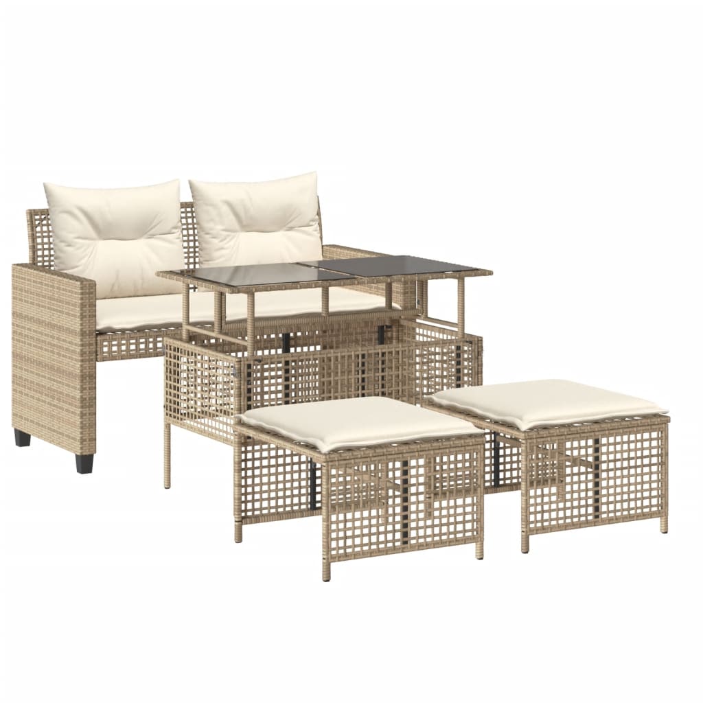 vidaXL Set Divano da Giardino 4 pz con Cuscini Beige Polyrattan Vetro