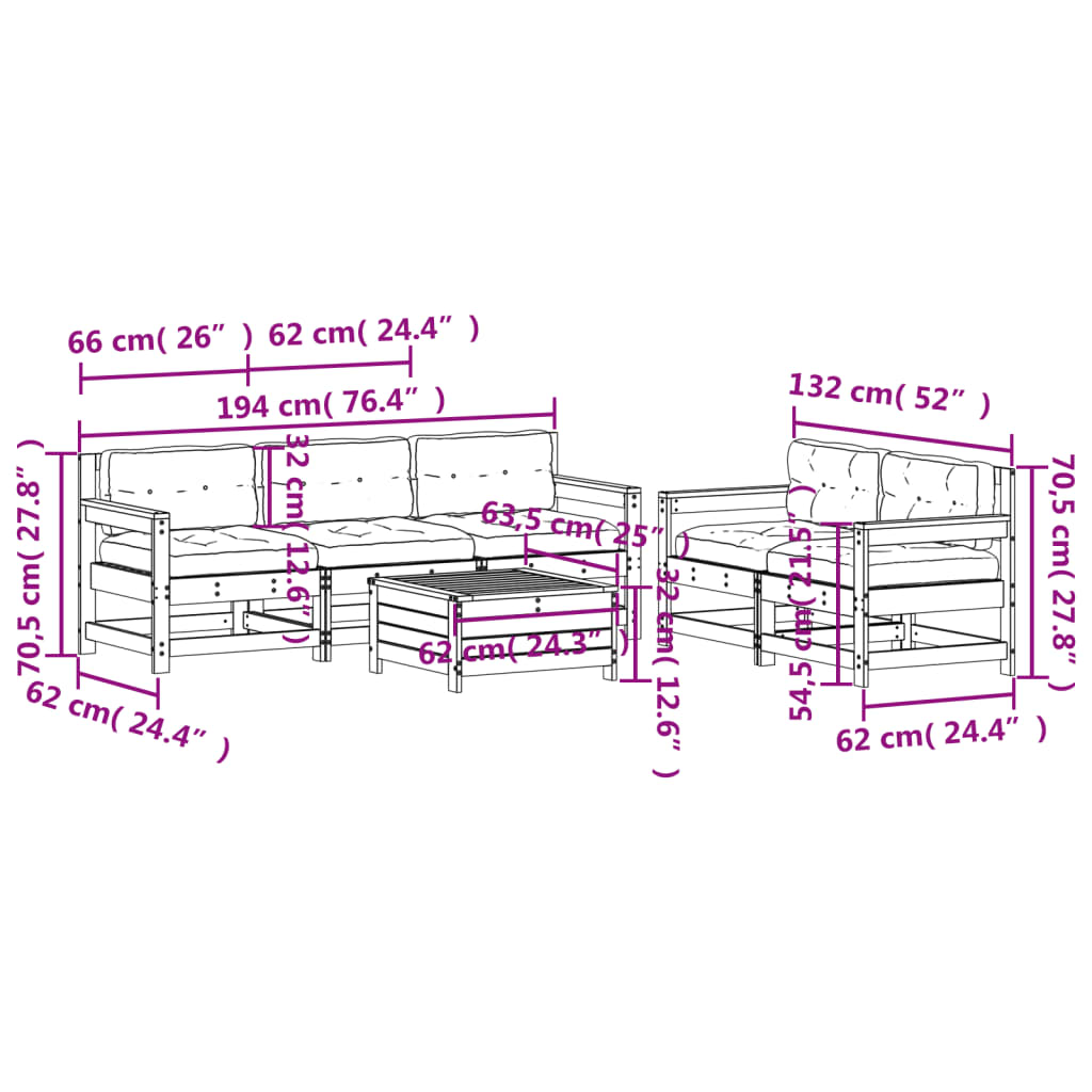 vidaXL Set Divani Giardino 6 pz con Cuscini in Legno Massello di Pino