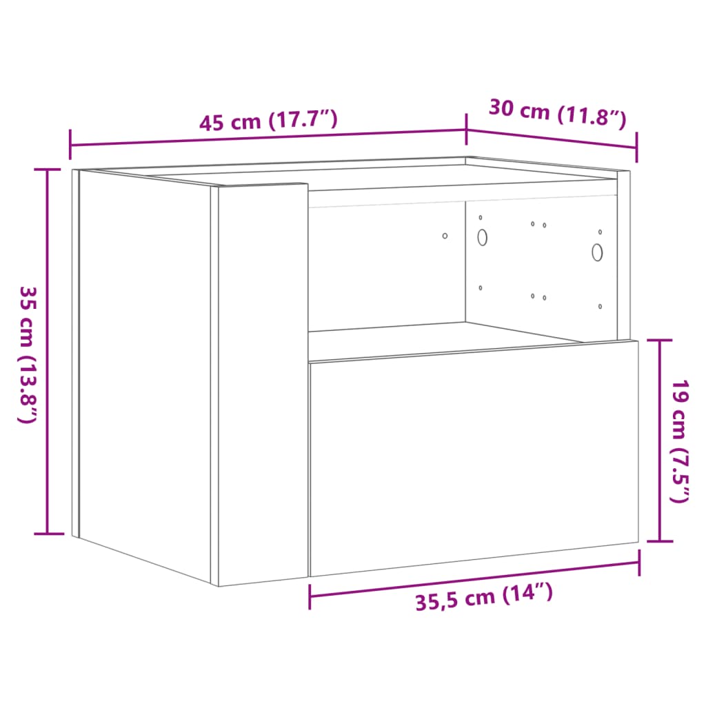 vidaXL Comodino a Muro Grigio Sonoma 45x30x35 cm