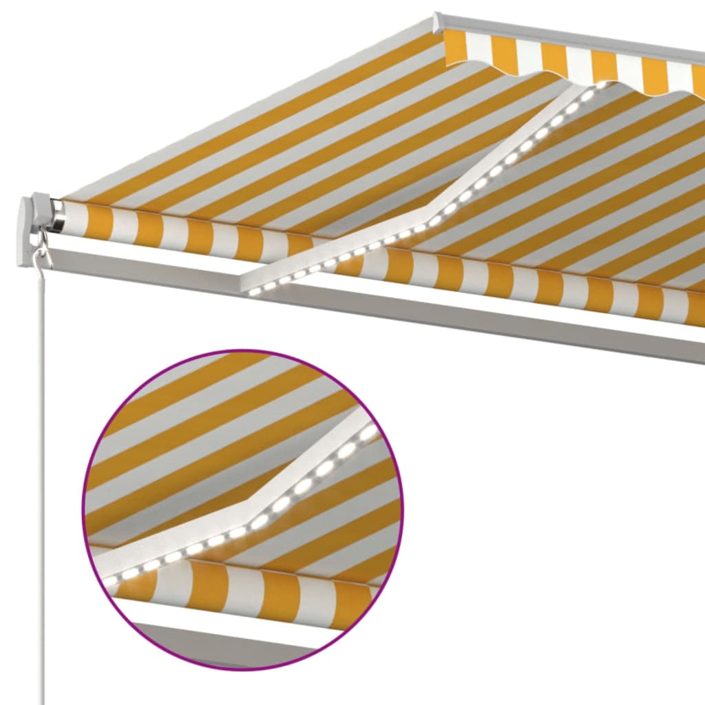 vidaXL Tenda da Sole Retrattile Manuale e LED 600x300cm Gialla Bianca