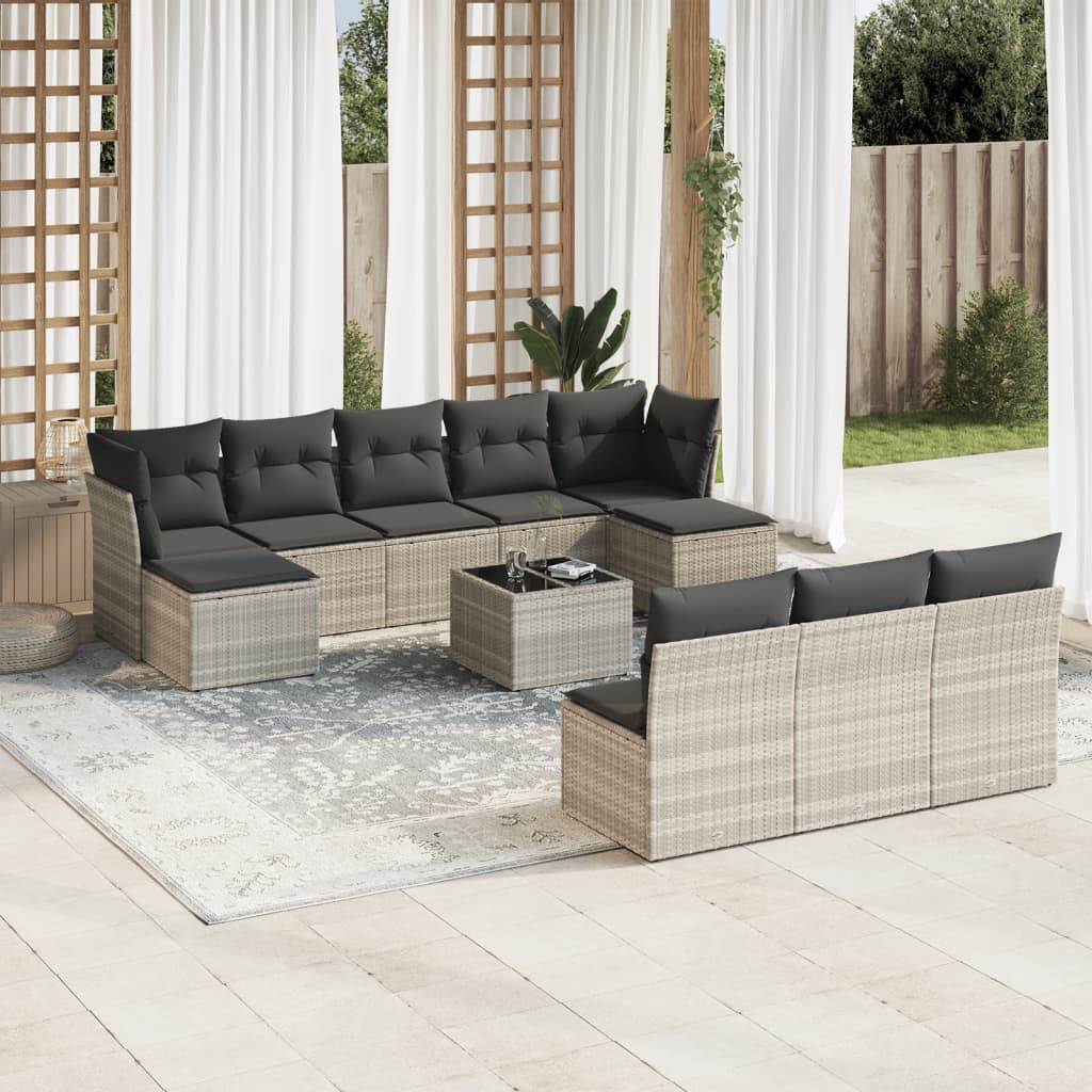 vidaXL Set Divani da Giardino 11 pz con Cuscini in Polyrattan Grigio