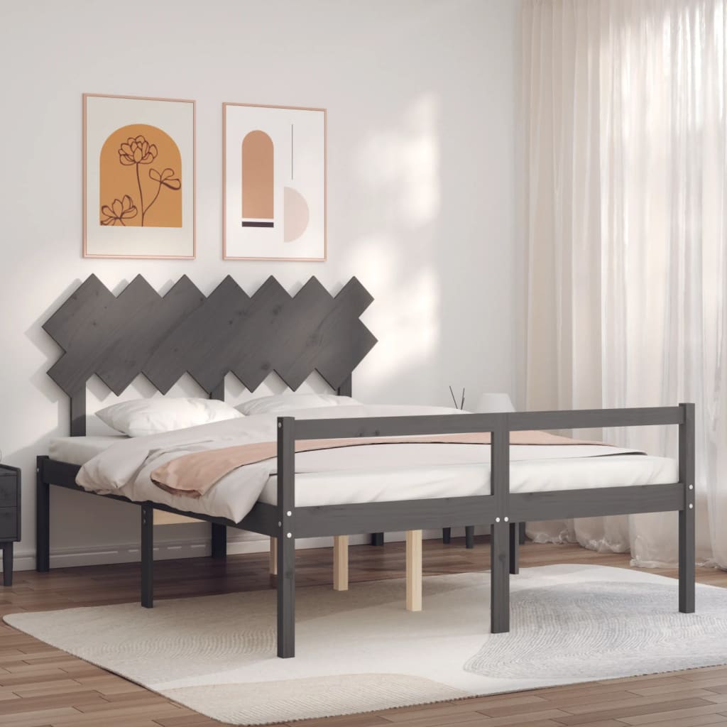 vidaXL Letto per Anziani con Testiera Grigio King in Legno Massello