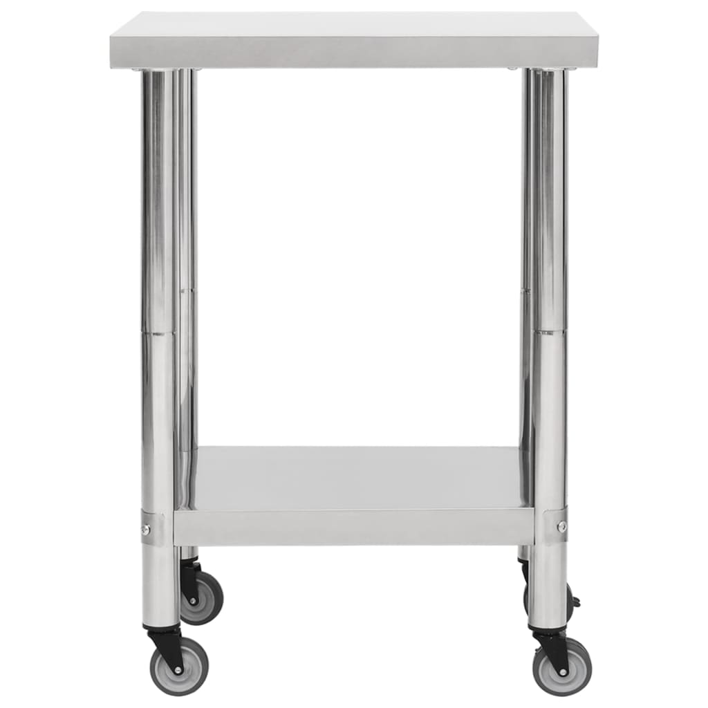 vidaXL Tavolo da Lavoro Cucina con Ruote 60x45x85 cm in Acciaio Inox