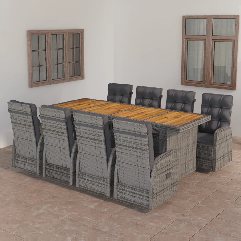 vidaXL Set da Pranzo da Esterno 9 pz con Cuscini in Polyrattan Grigio