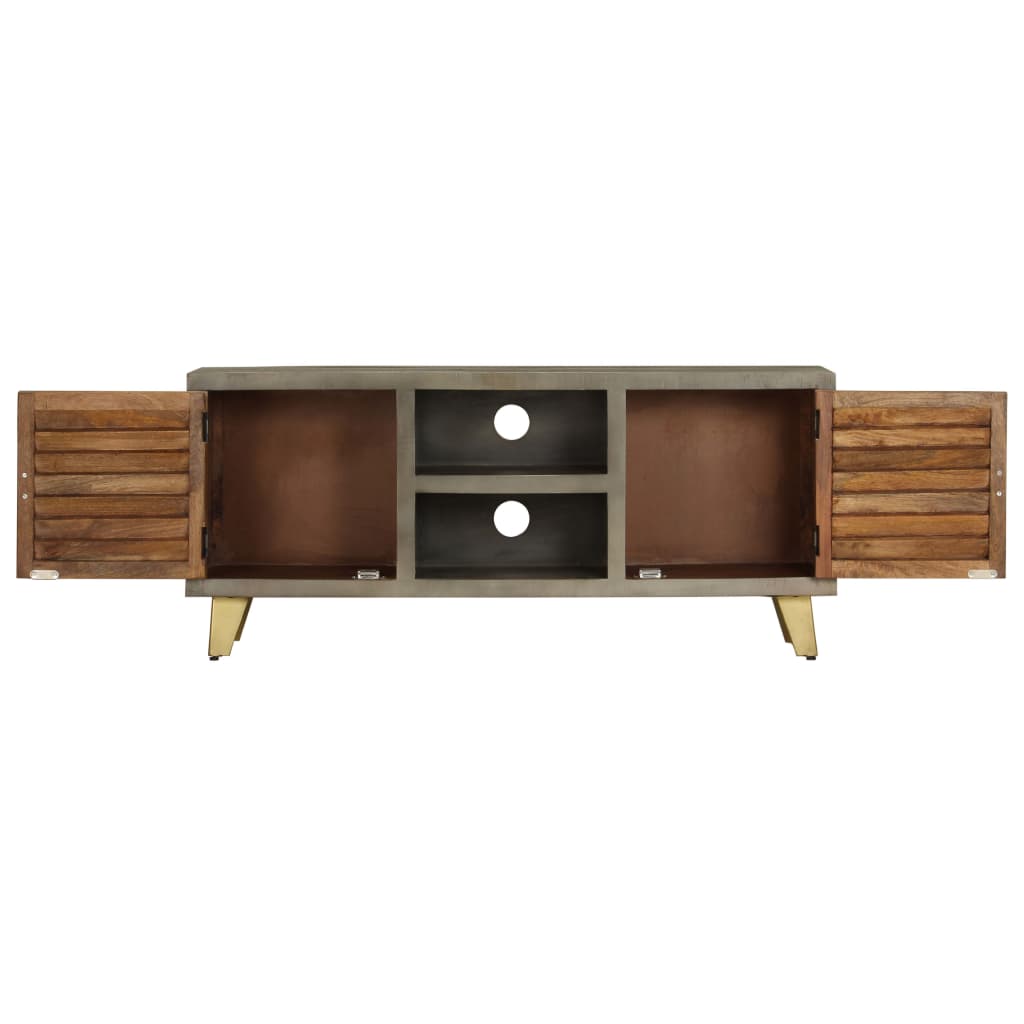 vidaXL Mobile TV Legno Massello di Mango Grigio e Ottone 110x30x48cm