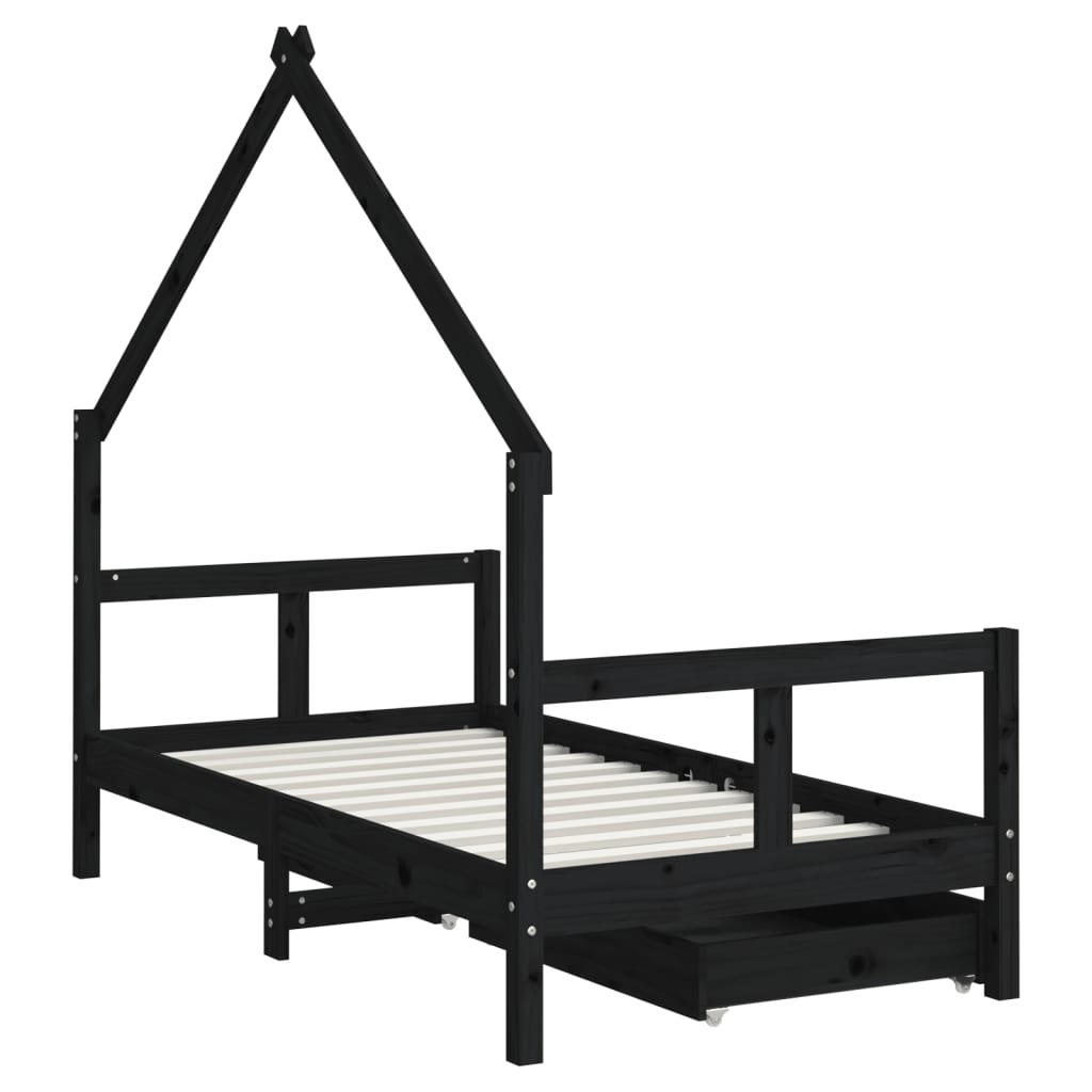 vidaXL Giroletto per Bambini con Cassetti Nero 80x160 cm Massello Pino