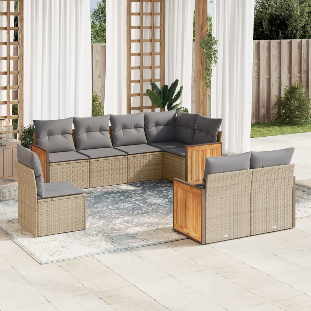 vidaXL Set Divano da Giardino 8 pz con Cuscini Beige in Polyrattan