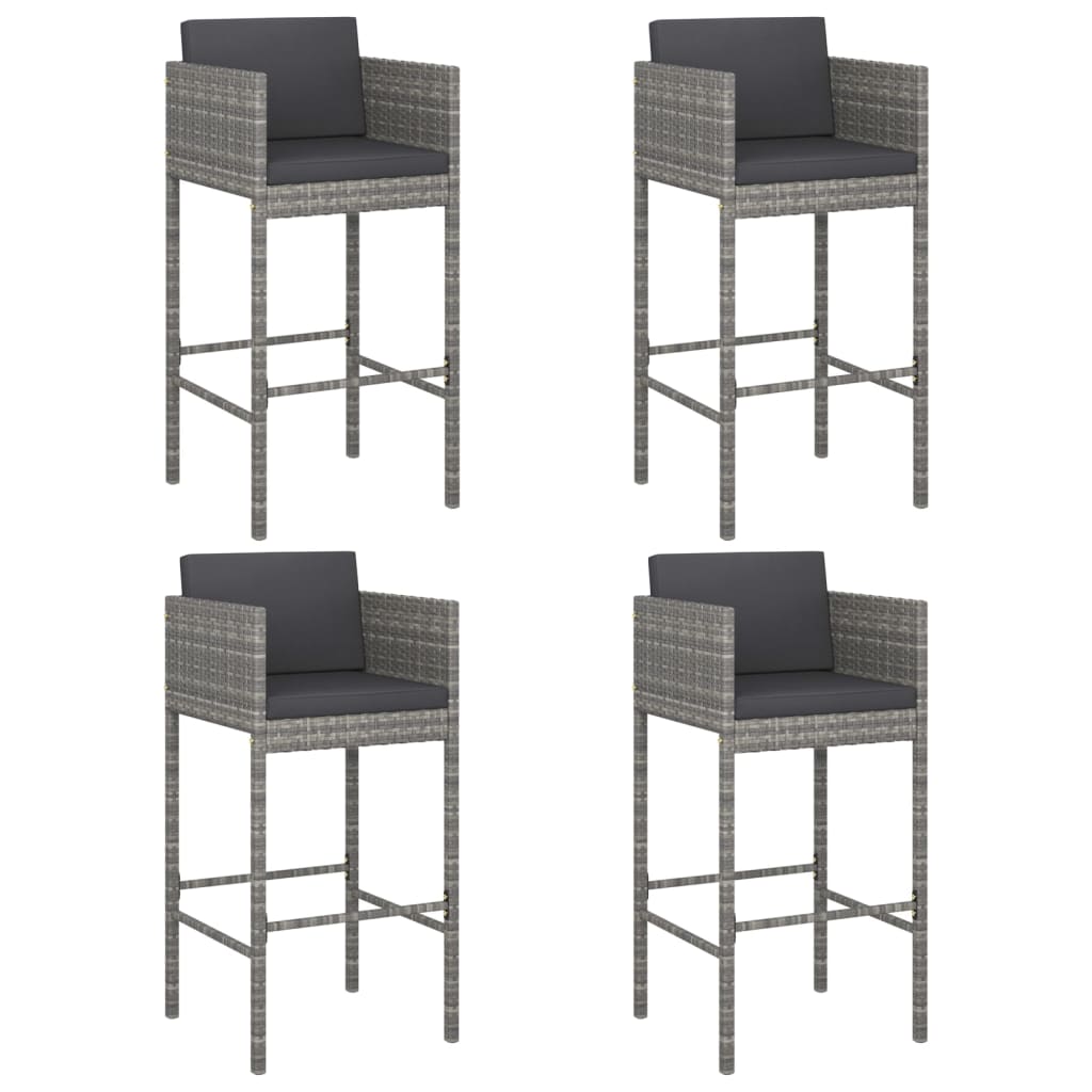 vidaXL Sgabelli da Bar con Cuscini 4 pz in Polyrattan Grigio