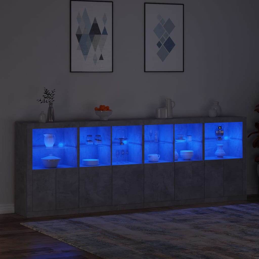 vidaXL Credenza con Luci LED Grigio Cemento 283x37x100 cm