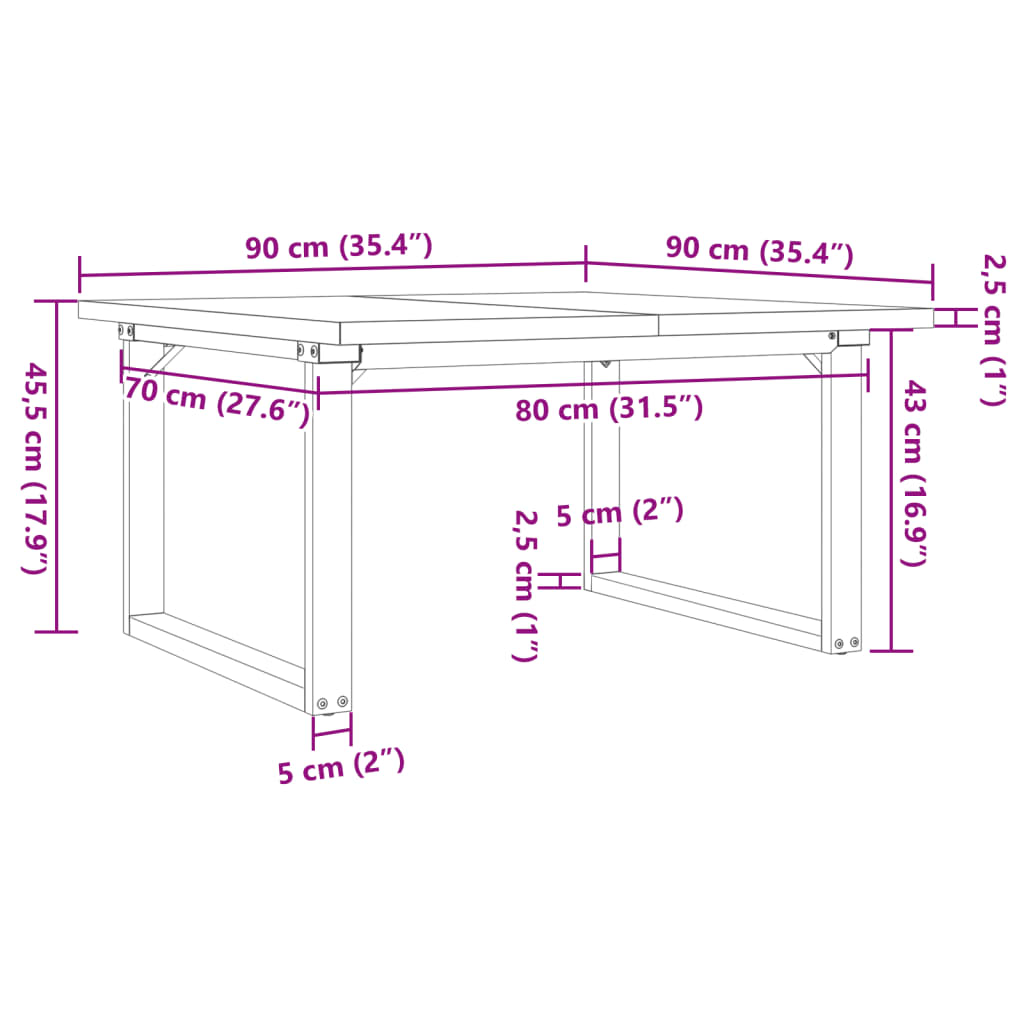 vidaXL Tavolino Salotto Telaio a O 90x90x45,5 cm Legno Pino e Acciaio