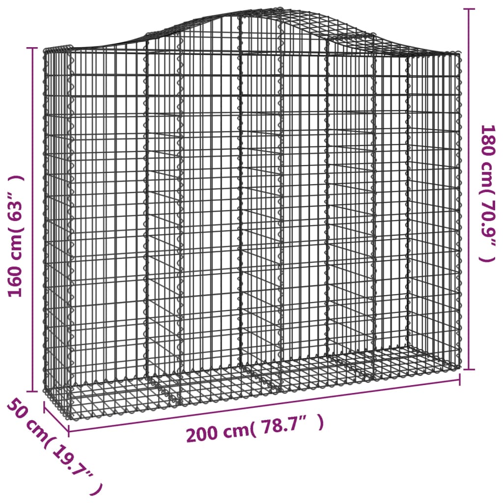 vidaXL Cesto Gabbione ad Arco 200x50x160/180 cm Ferro Zincato