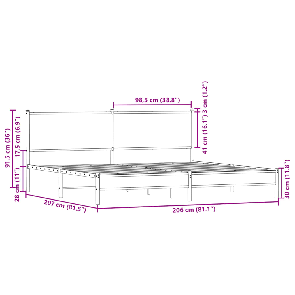 vidaXL Giroletto senza Materaso in Metallo Rovere Marrone 200x200 cm