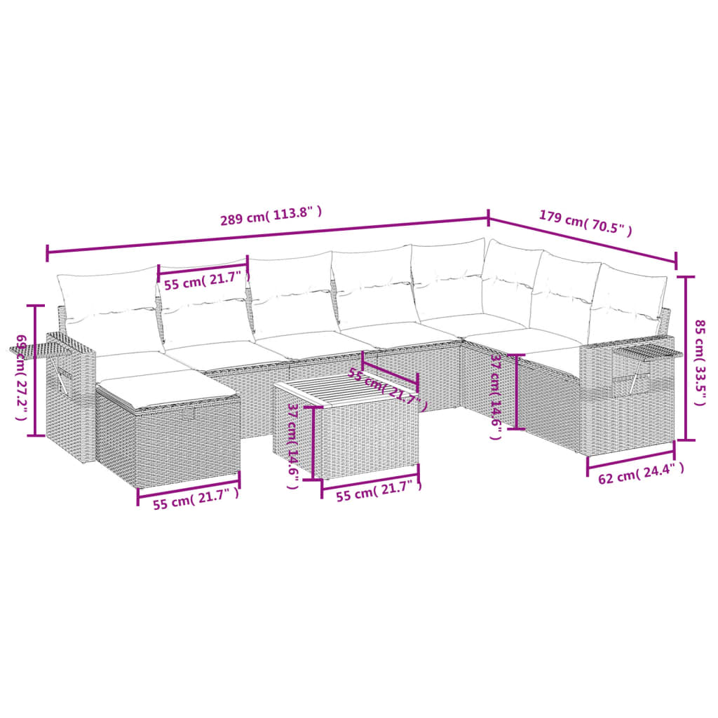 vidaXL Set Divano da Giardino 9 pz con Cuscini Beige Misto Polyrattan