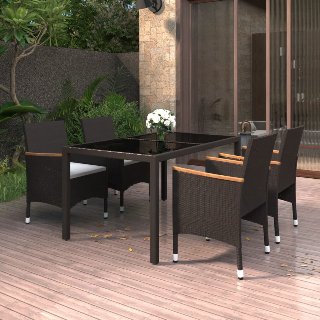 vidaXL Set Pranzo da Giardino 5pz in Polyrattan e Vetro Temperato Nero