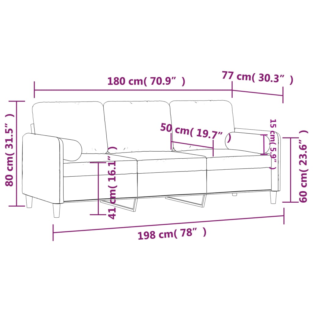 vidaXL Divano a 3 Posti con Cuscini Rosa 180 cm in Velluto