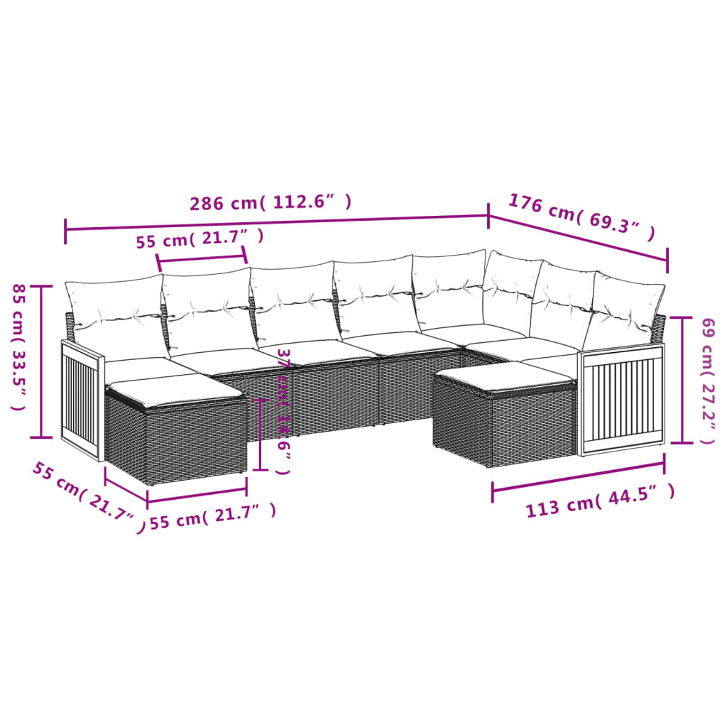 vidaXL Set Divano da Giardino 9 pz con Cuscini Beige in Polyrattan