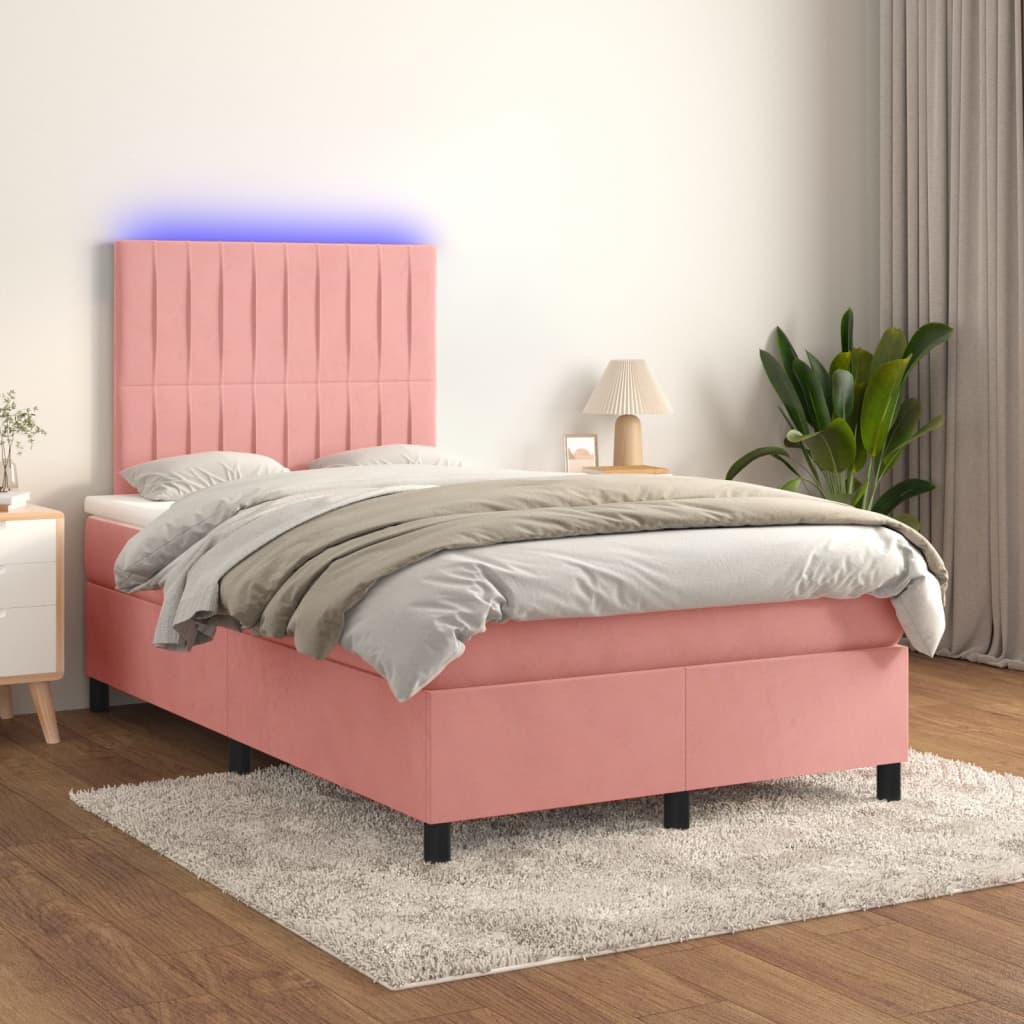 vidaXL Letto a Molle con Materasso e LED Rosa 120x200 cm in Velluto