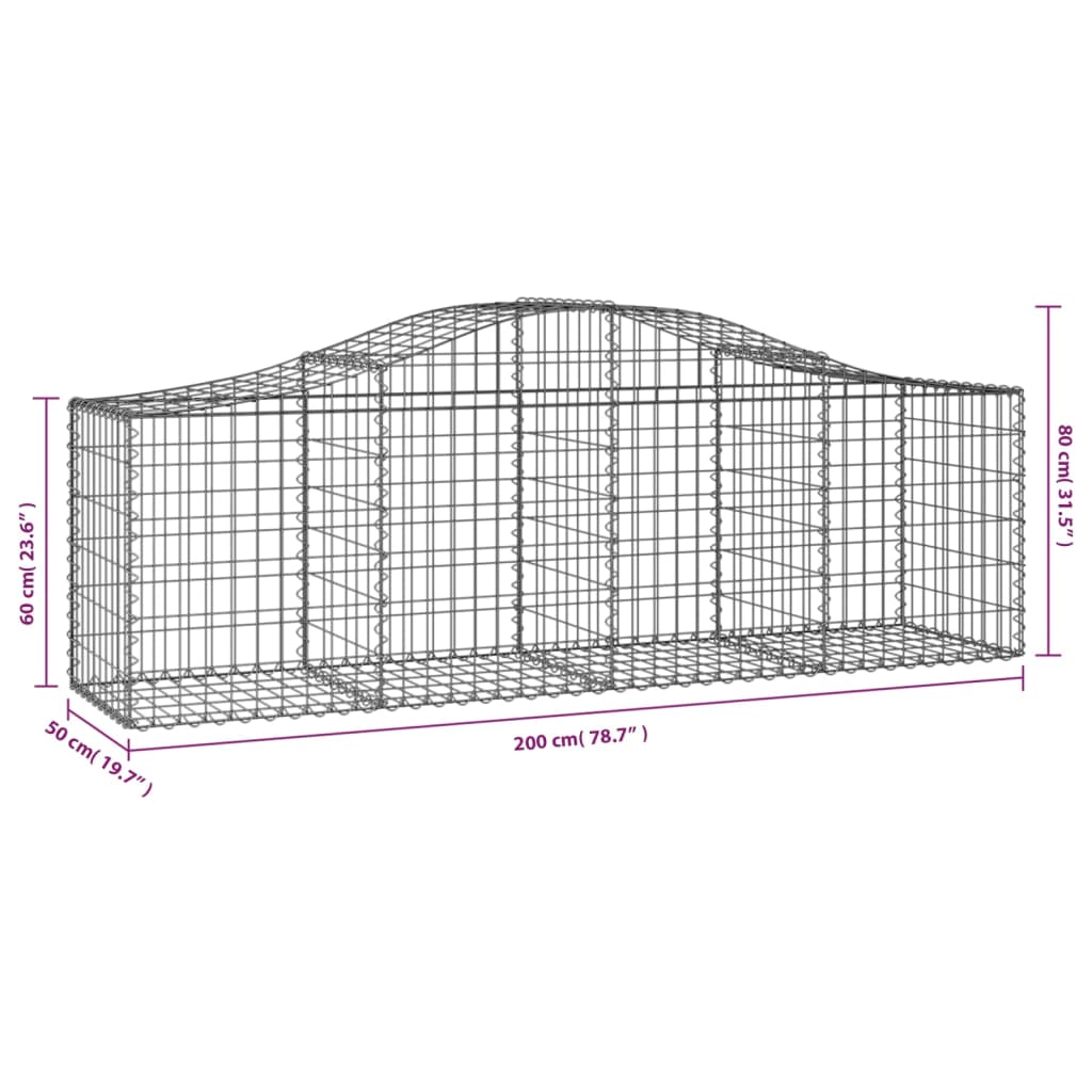 vidaXL Cesti Gabbioni ad Arco 4 pz 200x50x60/80 cm Ferro Zincato