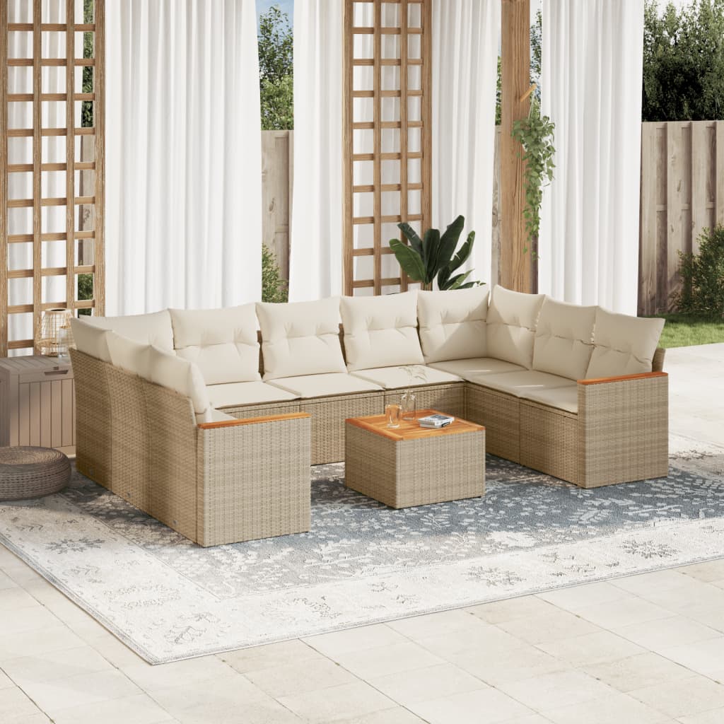 vidaXL Set Divano da Giardino 10 pz con Cuscini Beige in Polyrattan