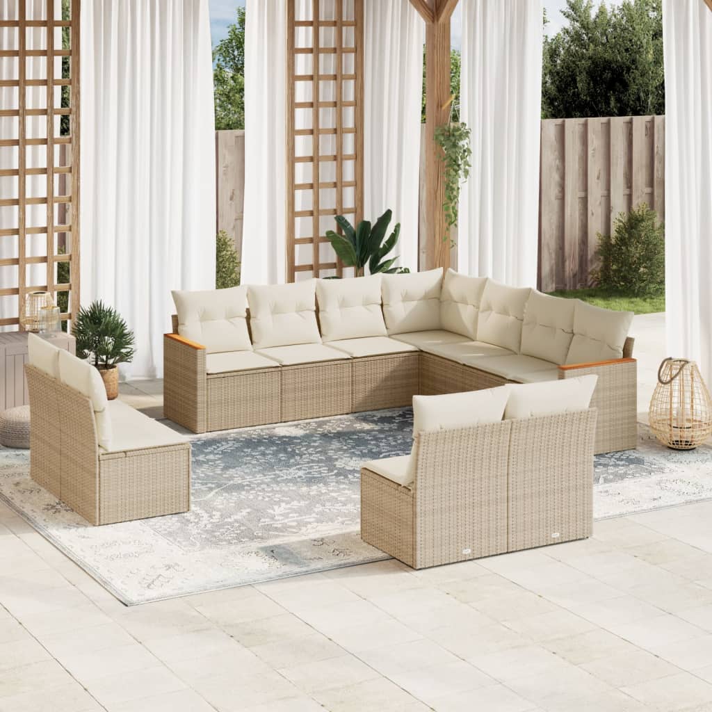 vidaXL Set Divani da Giardino 11 pz con Cuscini Beige in Polyrattan