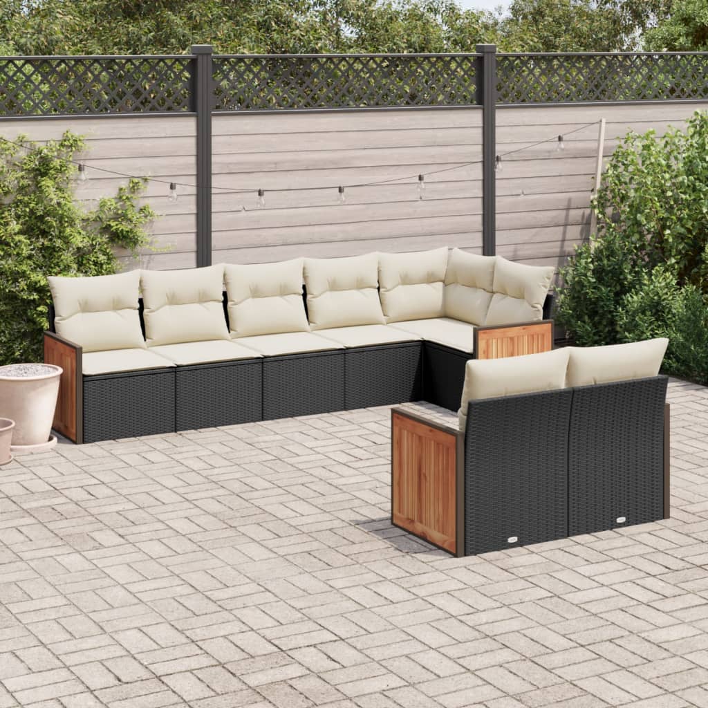 vidaXL Set Divani da Giardino con Cuscini 8 pz Nero in Polyrattan