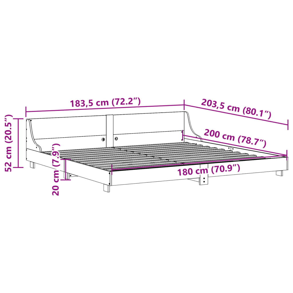 vidaXL Letto senza Materasso Bianco 180x200 cm Legno Massello di Pino