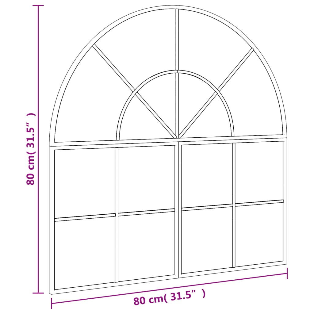 vidaXL Specchio da Parete Nero 80x80 cm Arco in Ferro