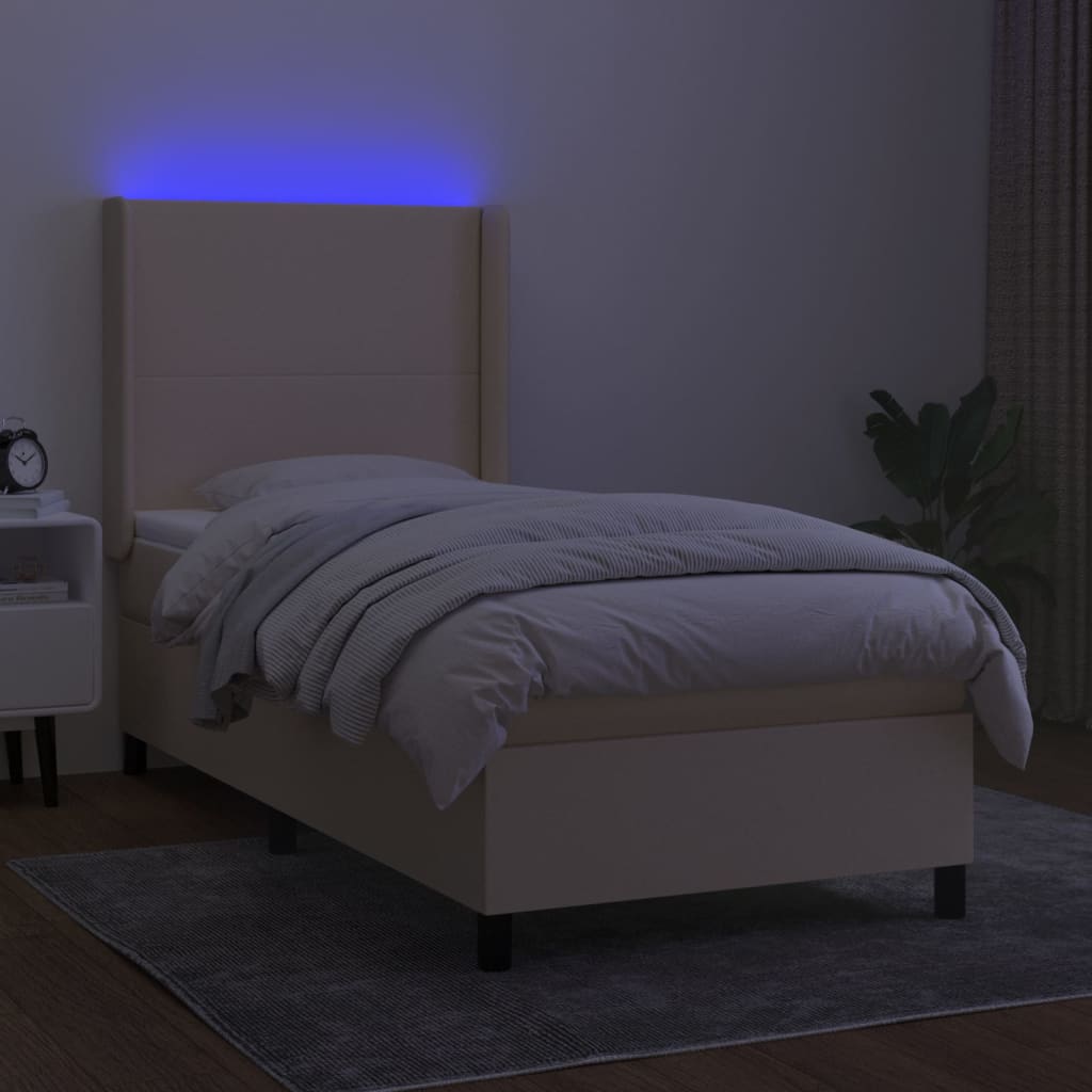 vidaXL Letto a Molle con Materasso e LED Crema 100x200cm in Tessuto