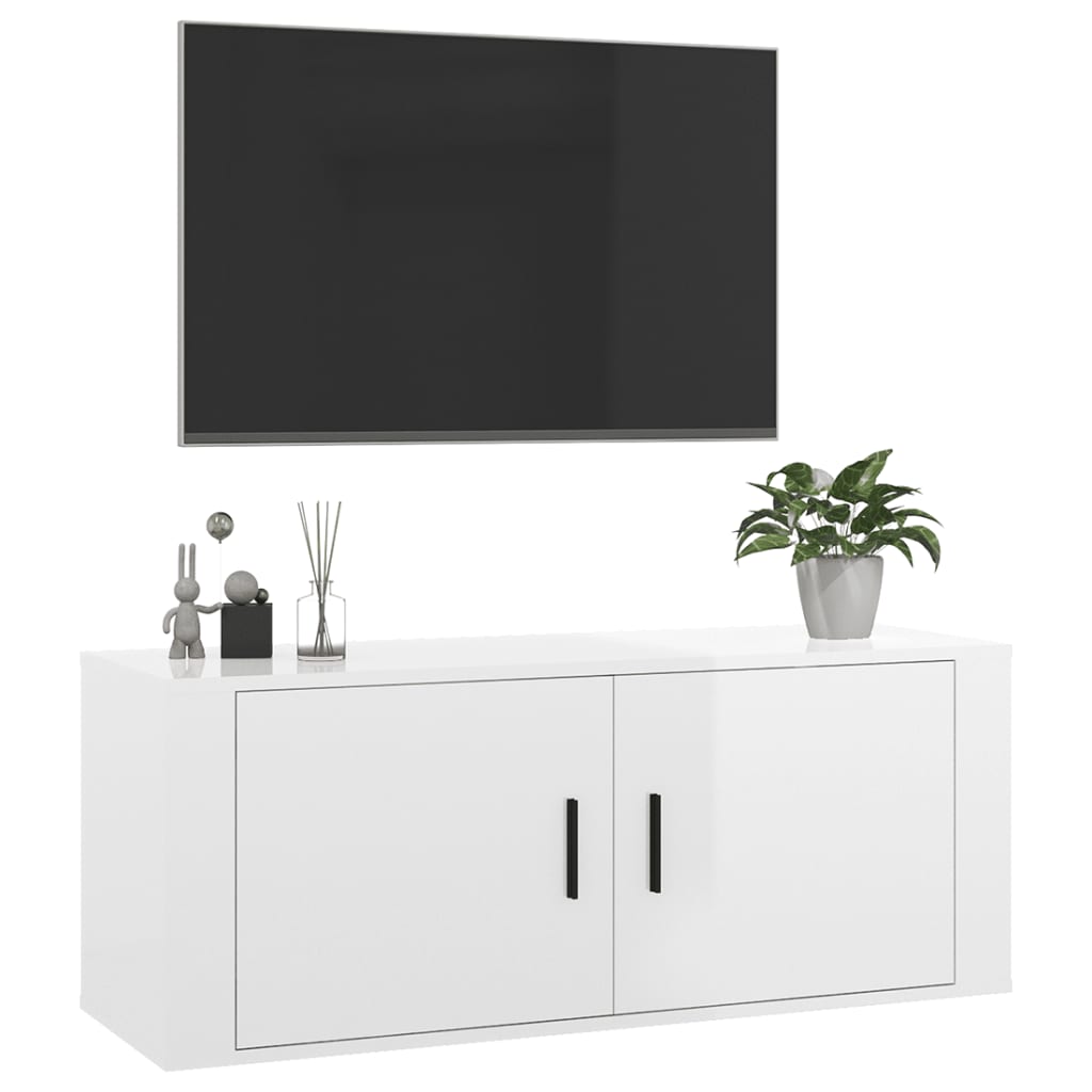 vidaXL Mobile Porta TV a Parete Bianco Lucido 100x34,5x40 cm