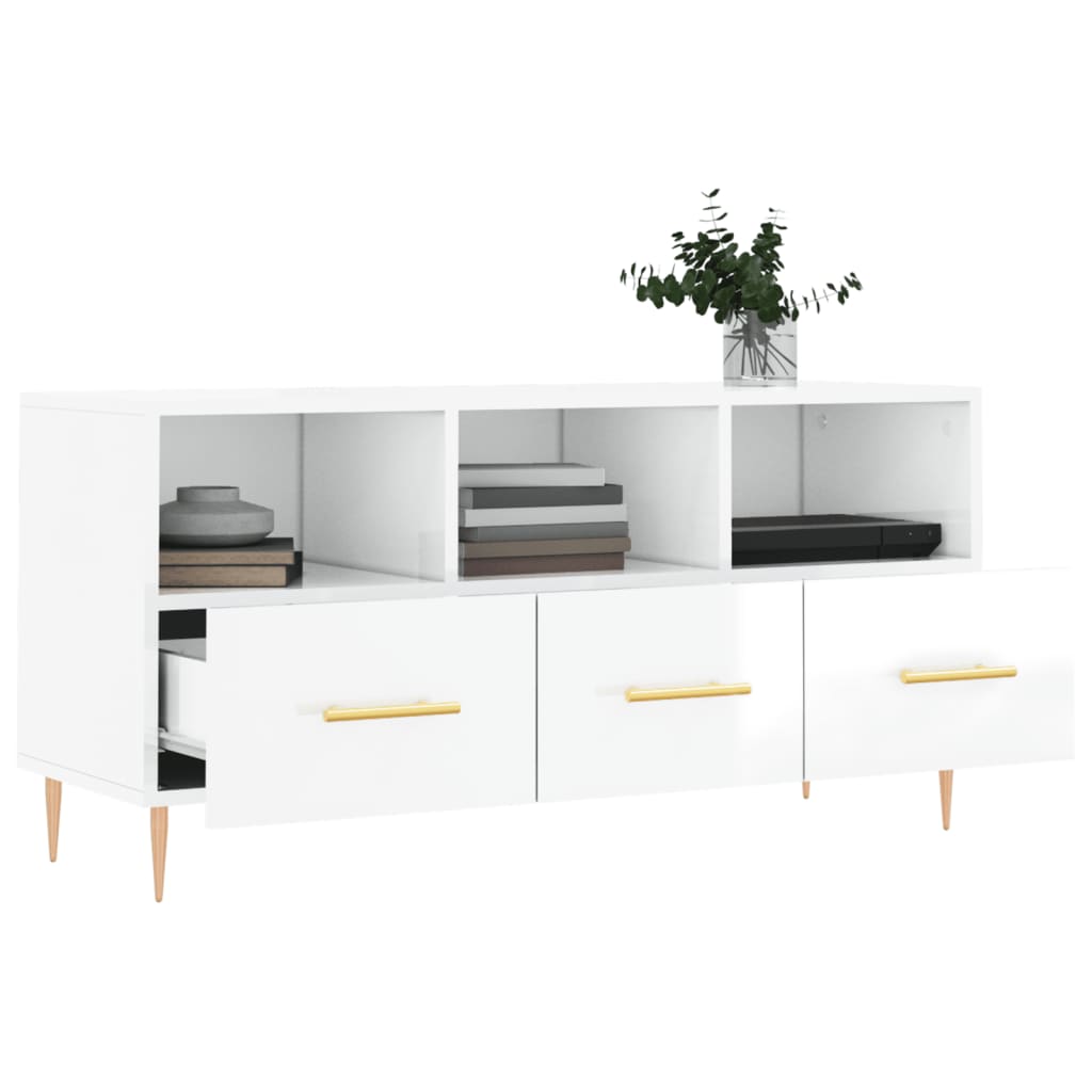 vidaXL Mobile Porta TV Bianco Lucido 102x36x50 cm in Legno Multistrato