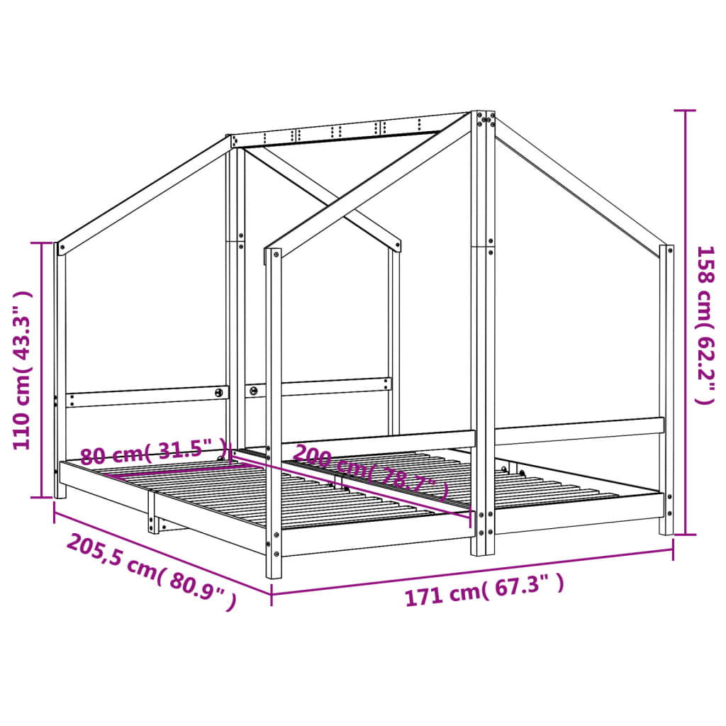 vidaXL Giroletto per Bambini Bianco 2x(80x200) cm Legno Massello Pino