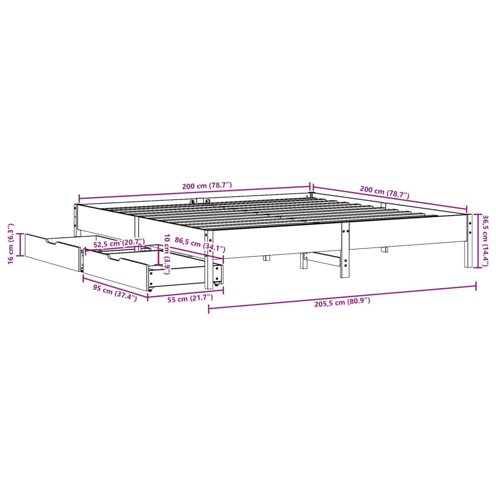 vidaXL Letto senza Materasso Marrone Cera 200x200 cm in Legno di Pino