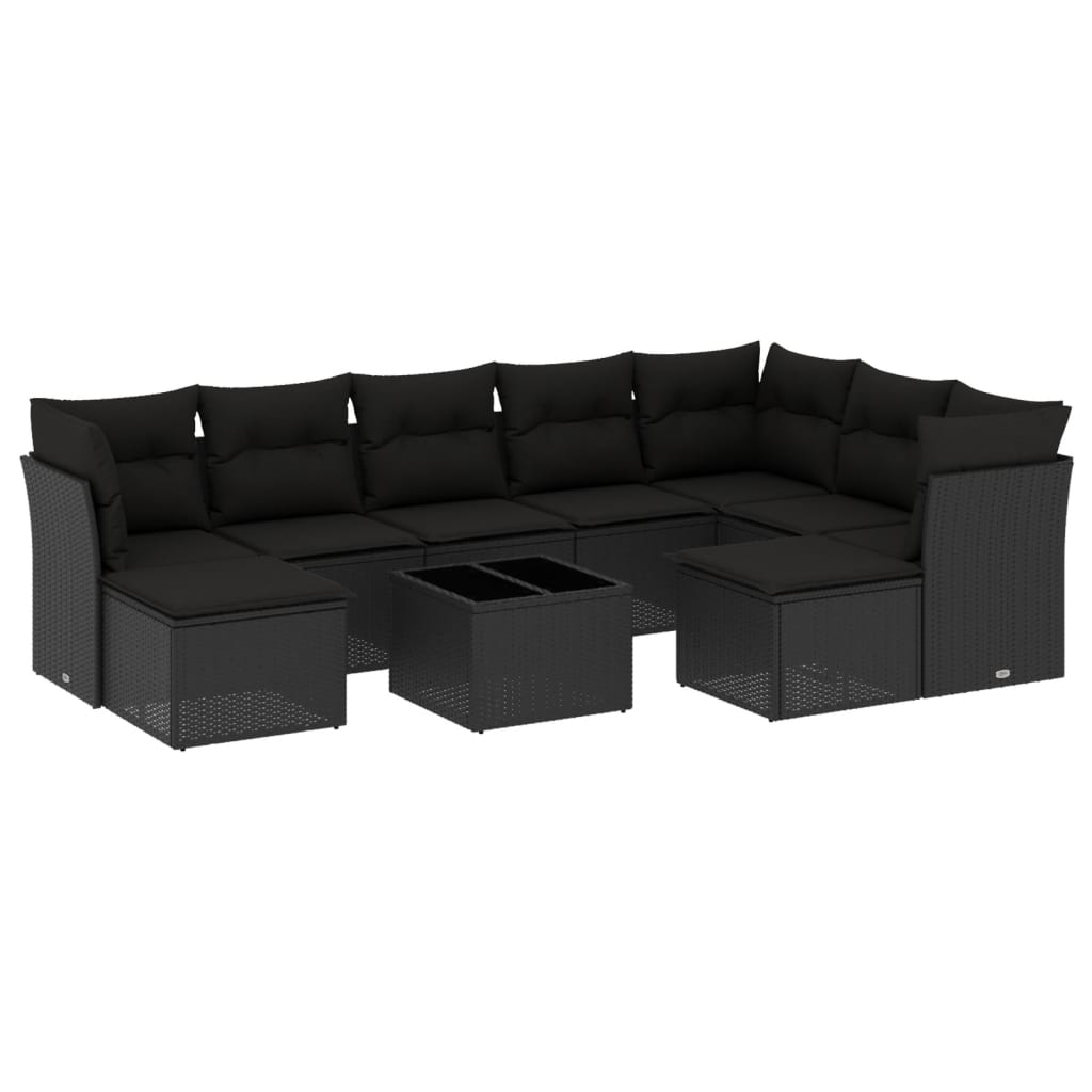 vidaXL Set Divani da Giardino 10pz con Cuscini in Polyrattan Nero