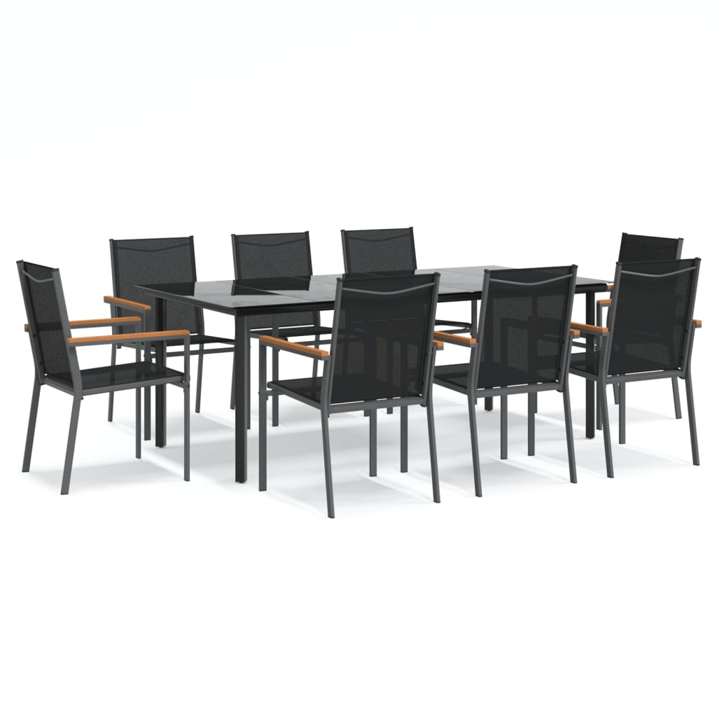 vidaXL Set da Pranzo da Giardino 9 pz Nero in Textilene e Acciaio