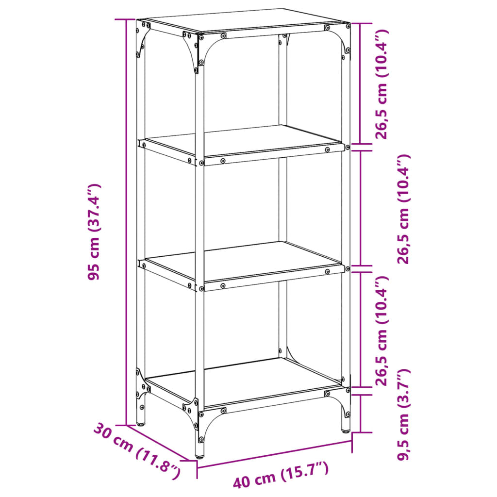 vidaXL Scaffale con Piano in Vetro Trasparente 40x30x95cm in Acciaio