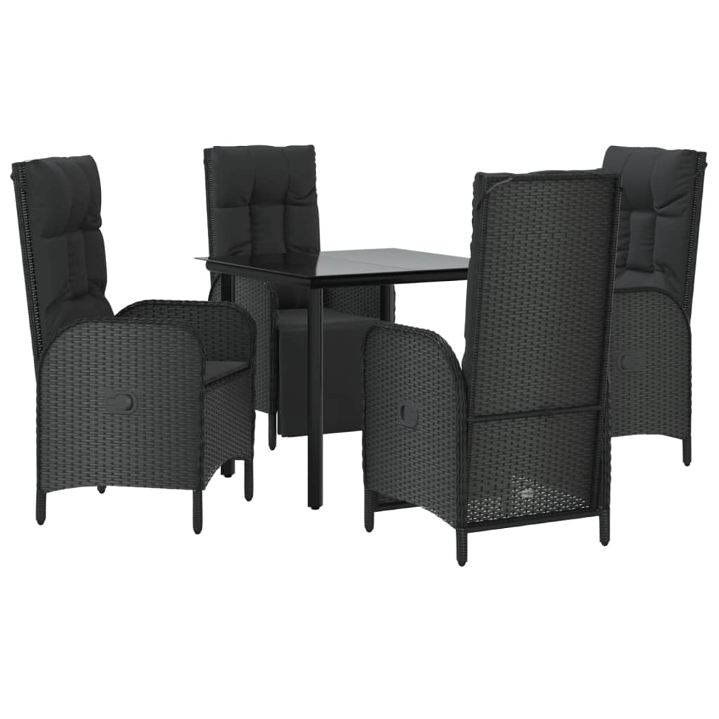 vidaXL Set da Pranzo da Giardino 5 pz Nero con Cuscini in Polyrattan