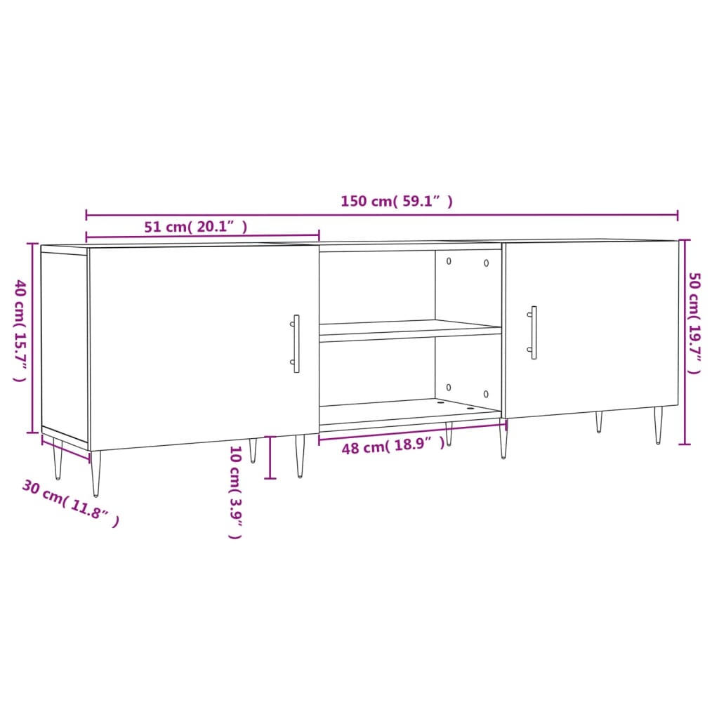 vidaXL Mobile Porta TV Grigio Cemento 150x30x50cm in Legno Multistrato