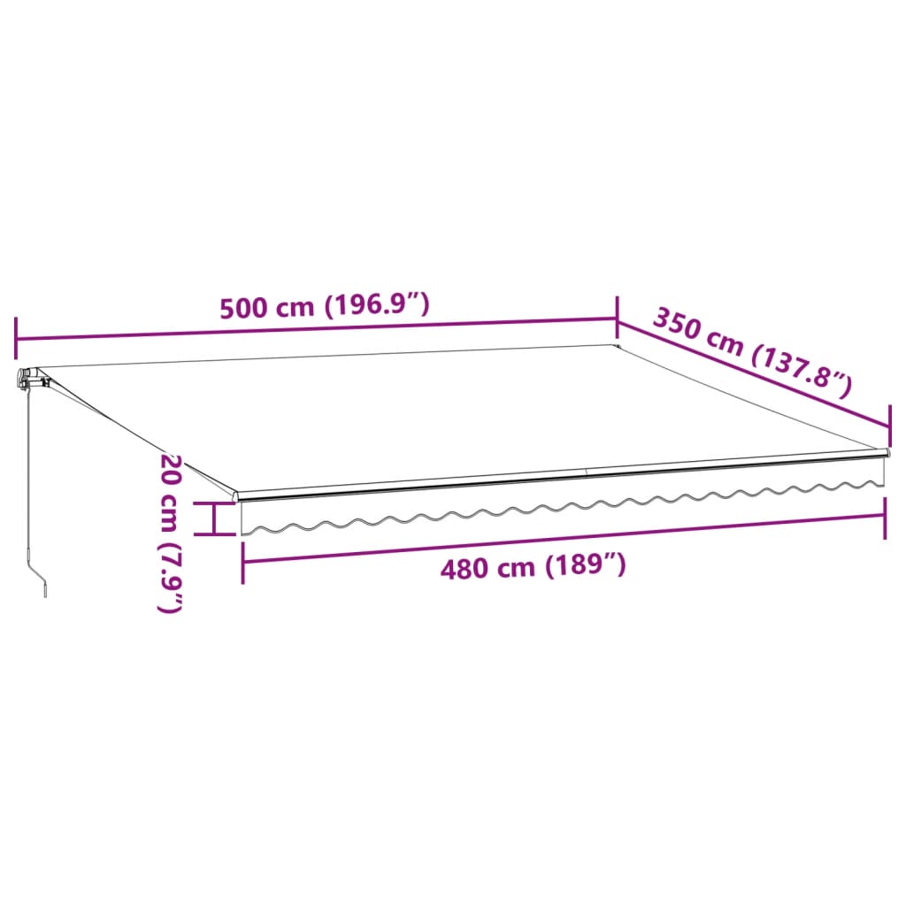 vidaXL Tenda da Sole Retrattile Manuale Marrone 500x350 cm